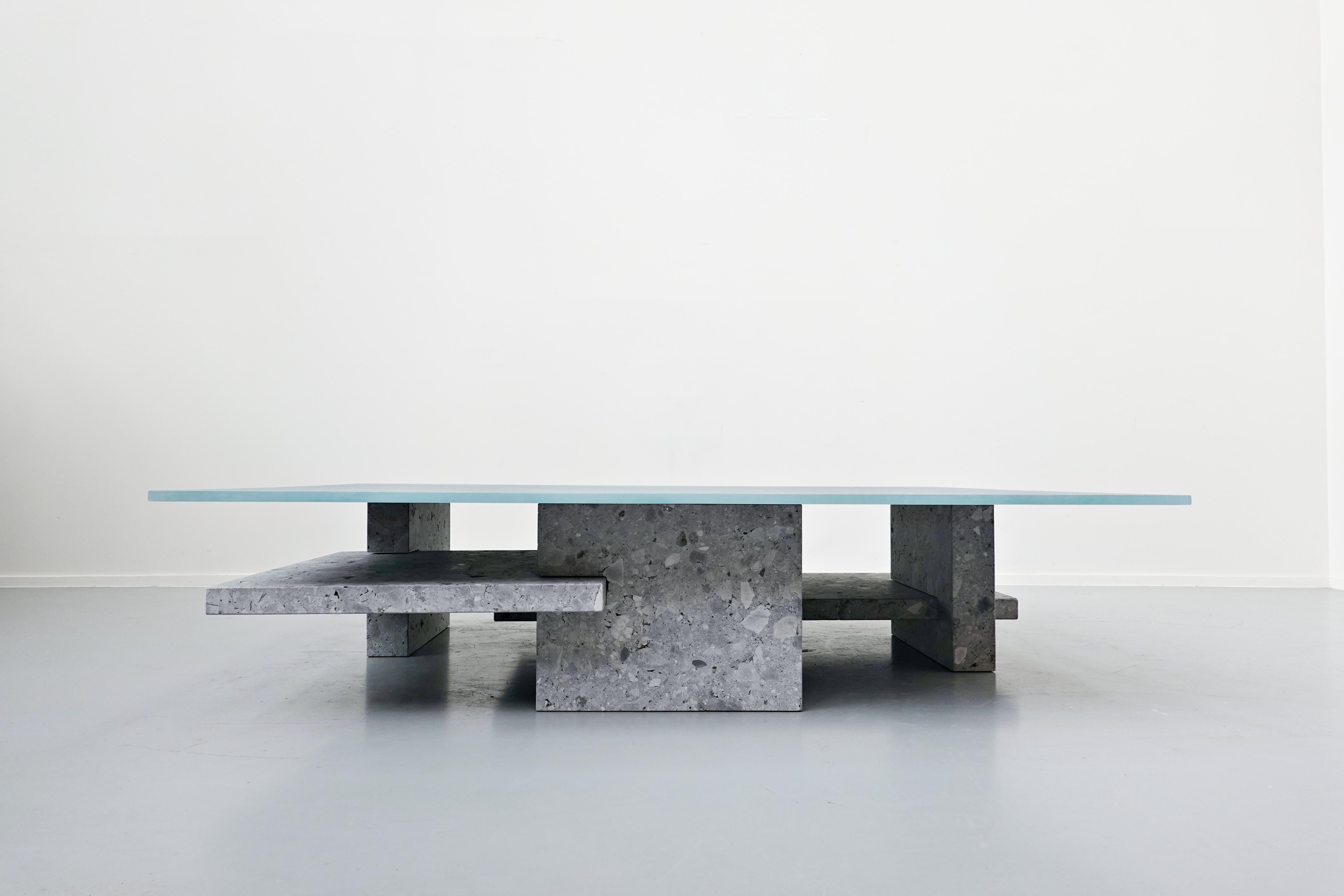 Coffee Table, Ceppo di gre and Glass, Designed by Iceberg Architecture Studio For Sale 1