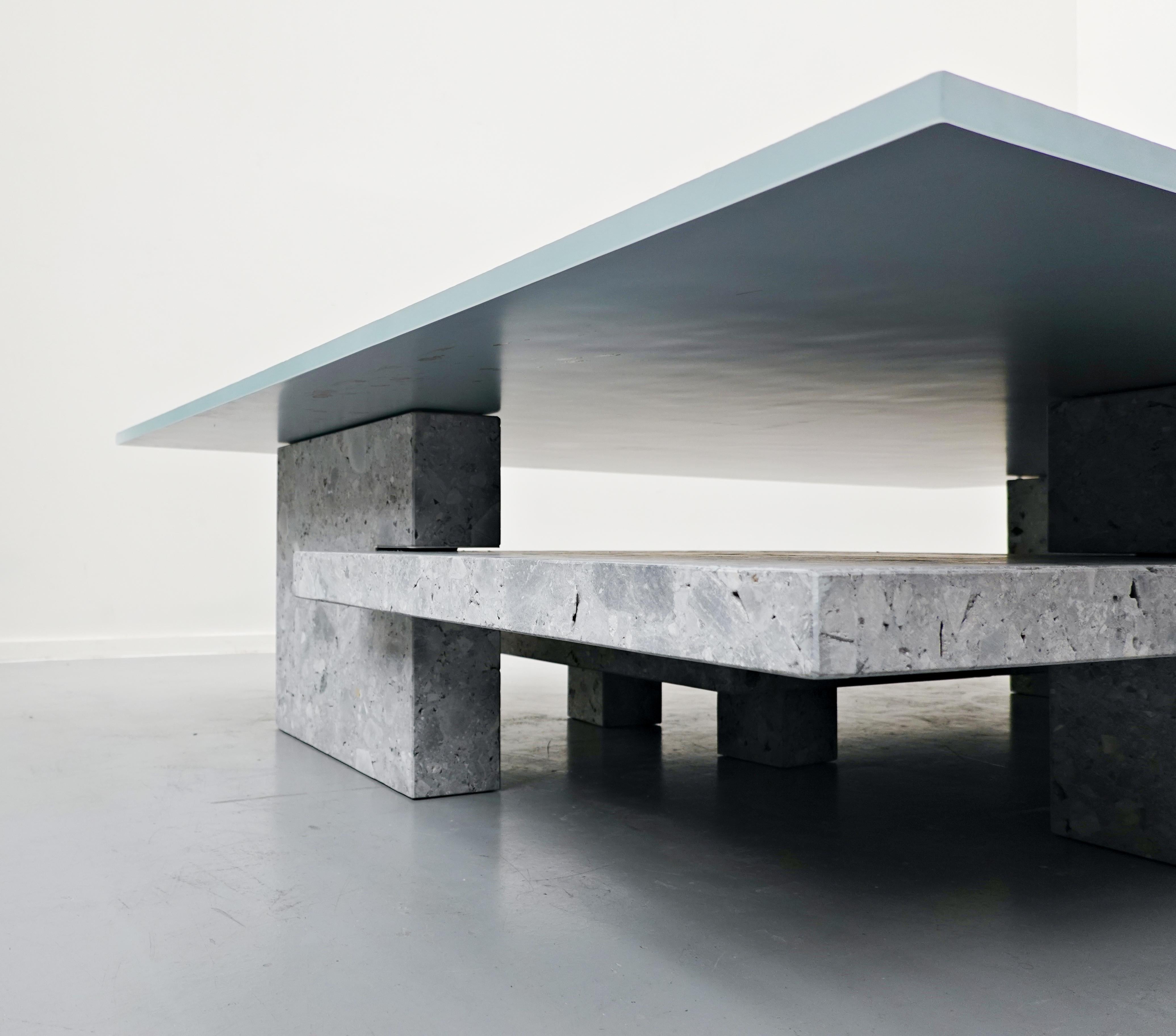 Coffee Table, Ceppo di gre and Glass, Designed by Iceberg Architecture Studio For Sale 2