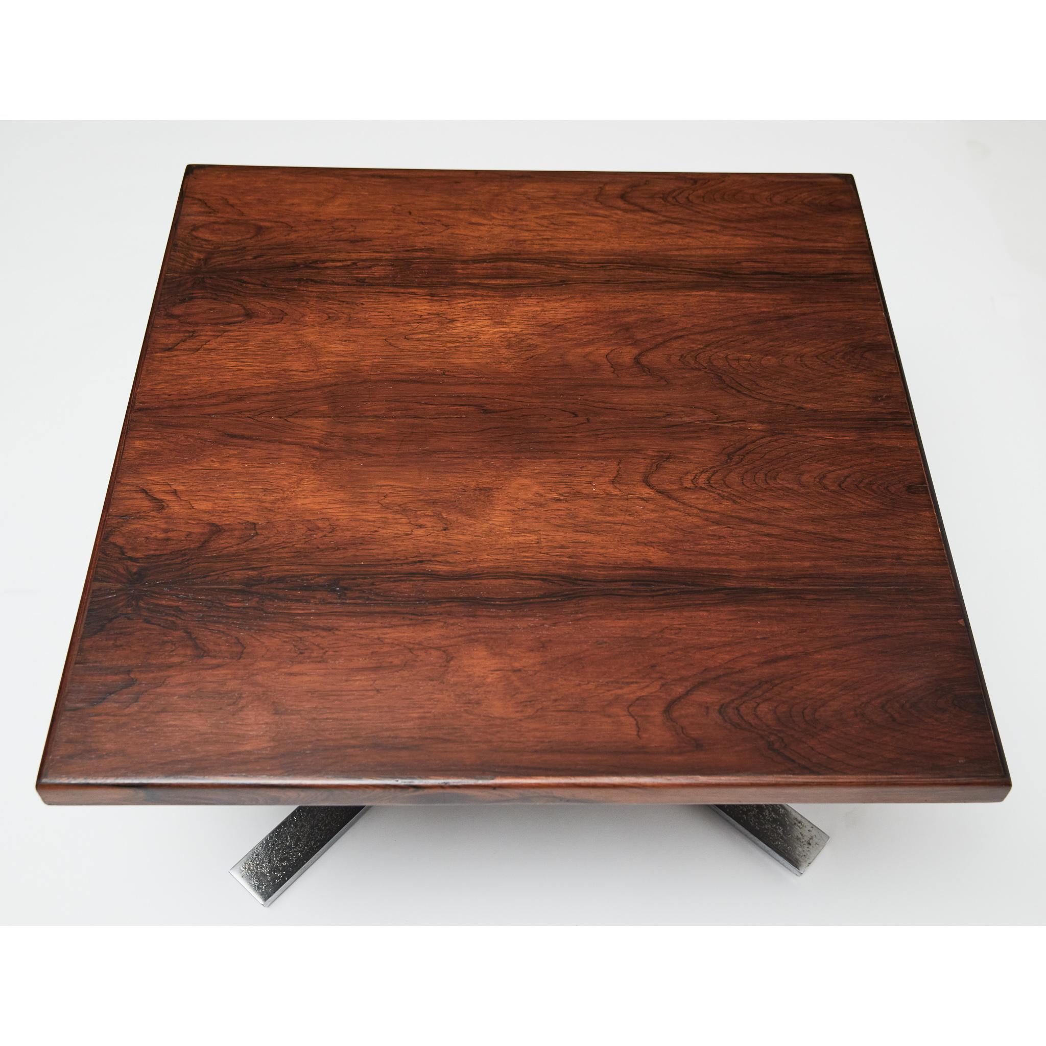 Midcentury Coffee Table in Hardwood & Chrome by Jorge Zalszuspin, Brazil, 1963 In Good Condition In New York, NY