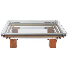 Coffee Table Chrome Brass and Wood Attributed to Nucci Valsecchi, Italy, 1970s