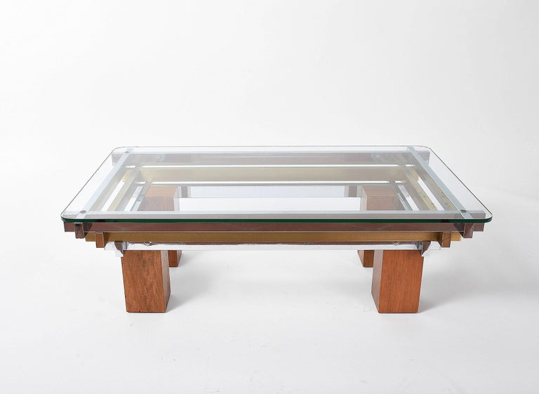Coffee Table Chrome Br And Wood Attributed To Nucci Vals Coffee Table Chrome Br And Wood Attributed To Nucci Vals Italy 1970s For