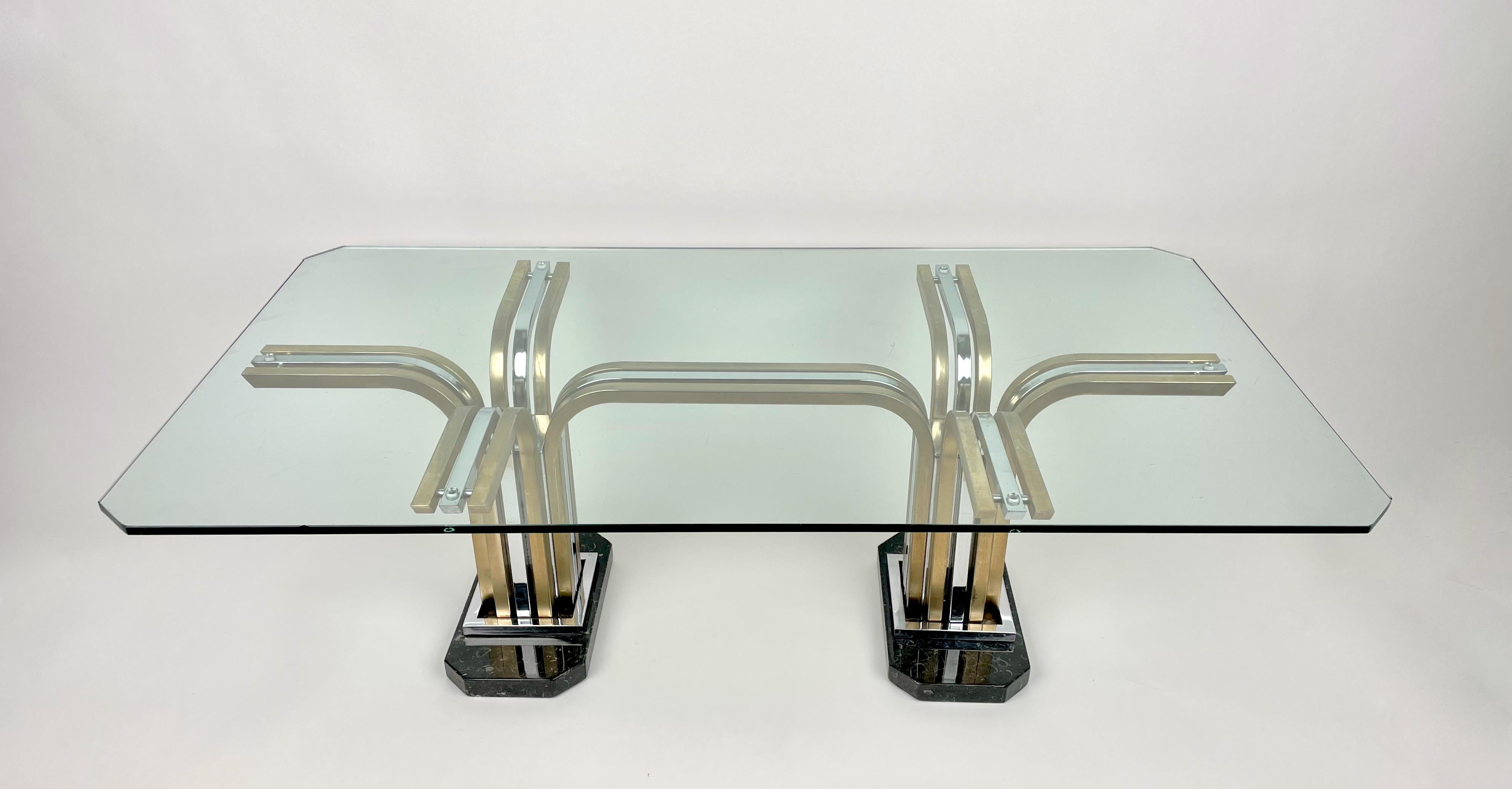 Mid-Century Modern Coffee Table Chrome Brass Marble & Glass Romeo Rega Style, Italy, 1970s For Sale