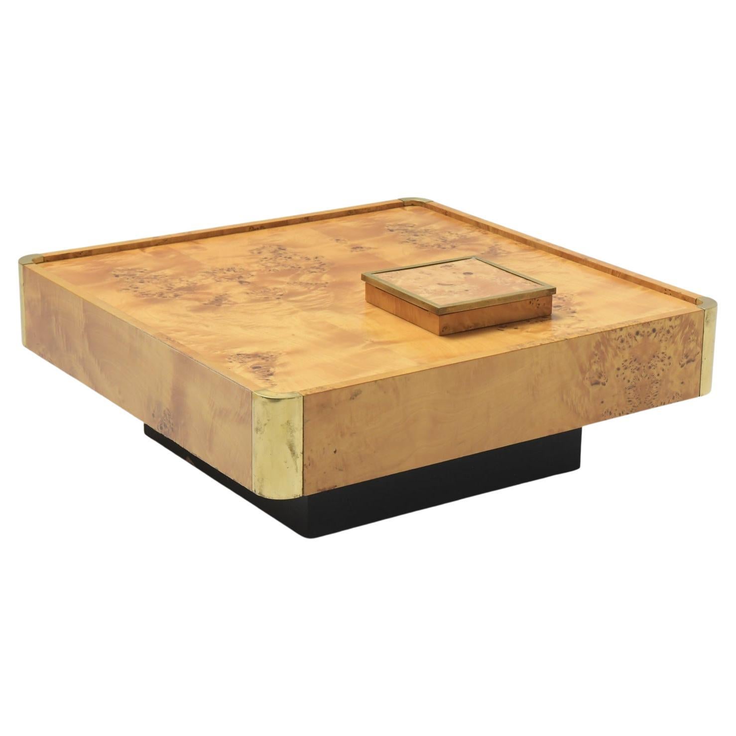 Coffee table & cigar box in burlwood & golden messing box - Willy Rizzo - Italy