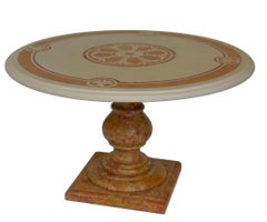 Round Cream Coffee Table Scagliola Art Inlaid Top  Royal Yellow Marble Base