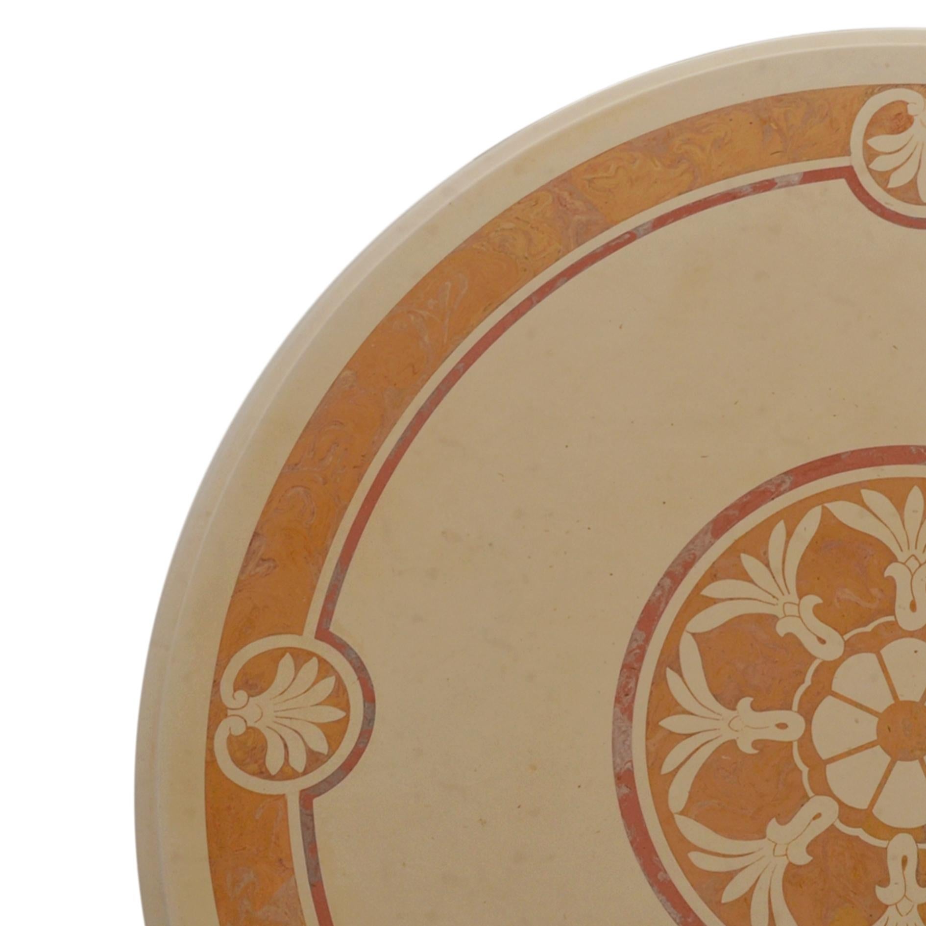 Empire Round Cream Coffee Table Scagliola Art Inlaid Top  Royal Yellow Marble Base