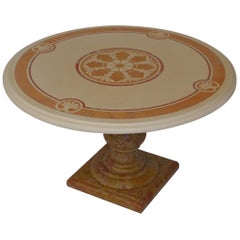 Round Cream Coffee Table Scagliola Art Inlaid Top Royal Yellow Marble Base