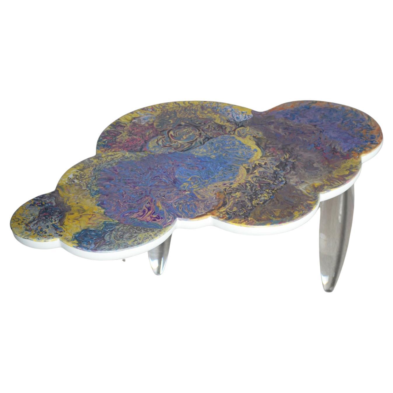 Coffee Table Lillac decorated top and plexiglass legs handmade in Italy .

