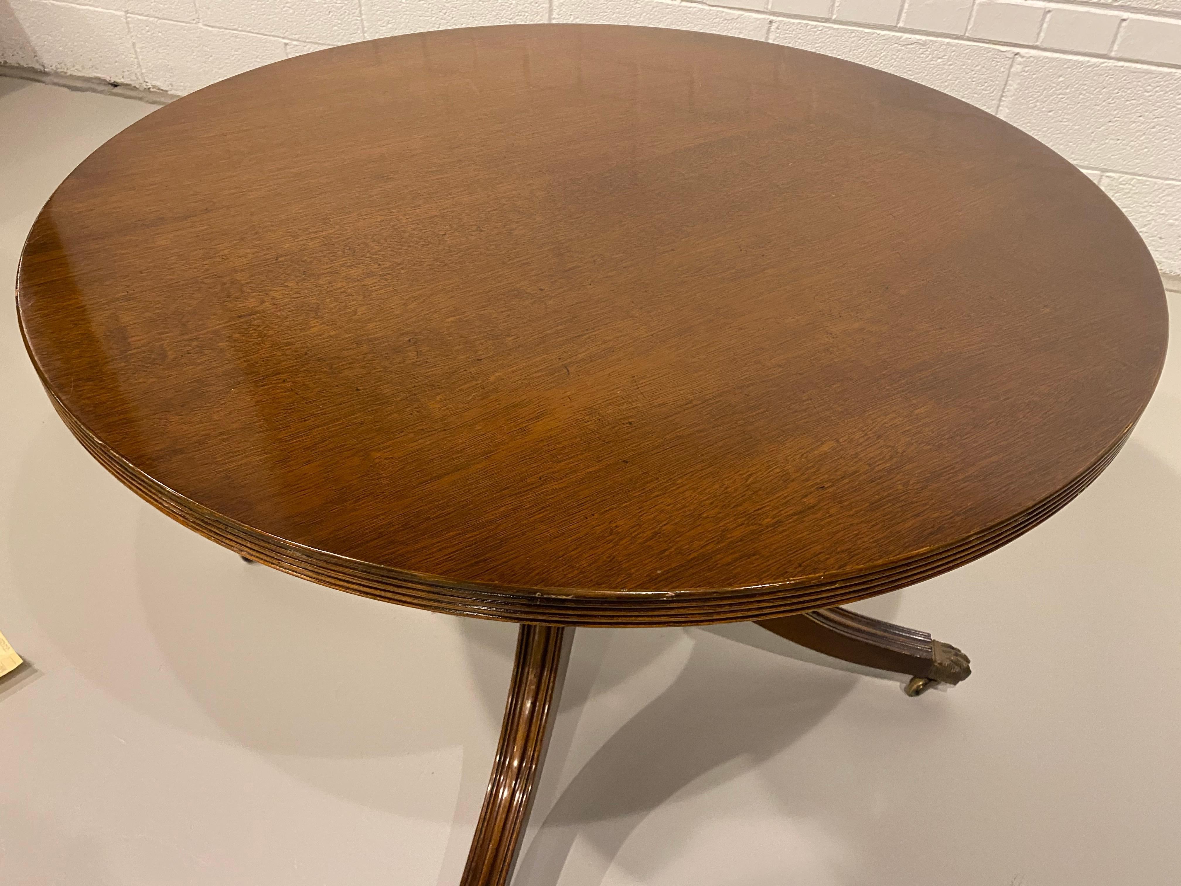 Coffee Table, Cocktail Table, Regency Style Single Pedestal Mahogany, English In Good Condition For Sale In Toronto, CA