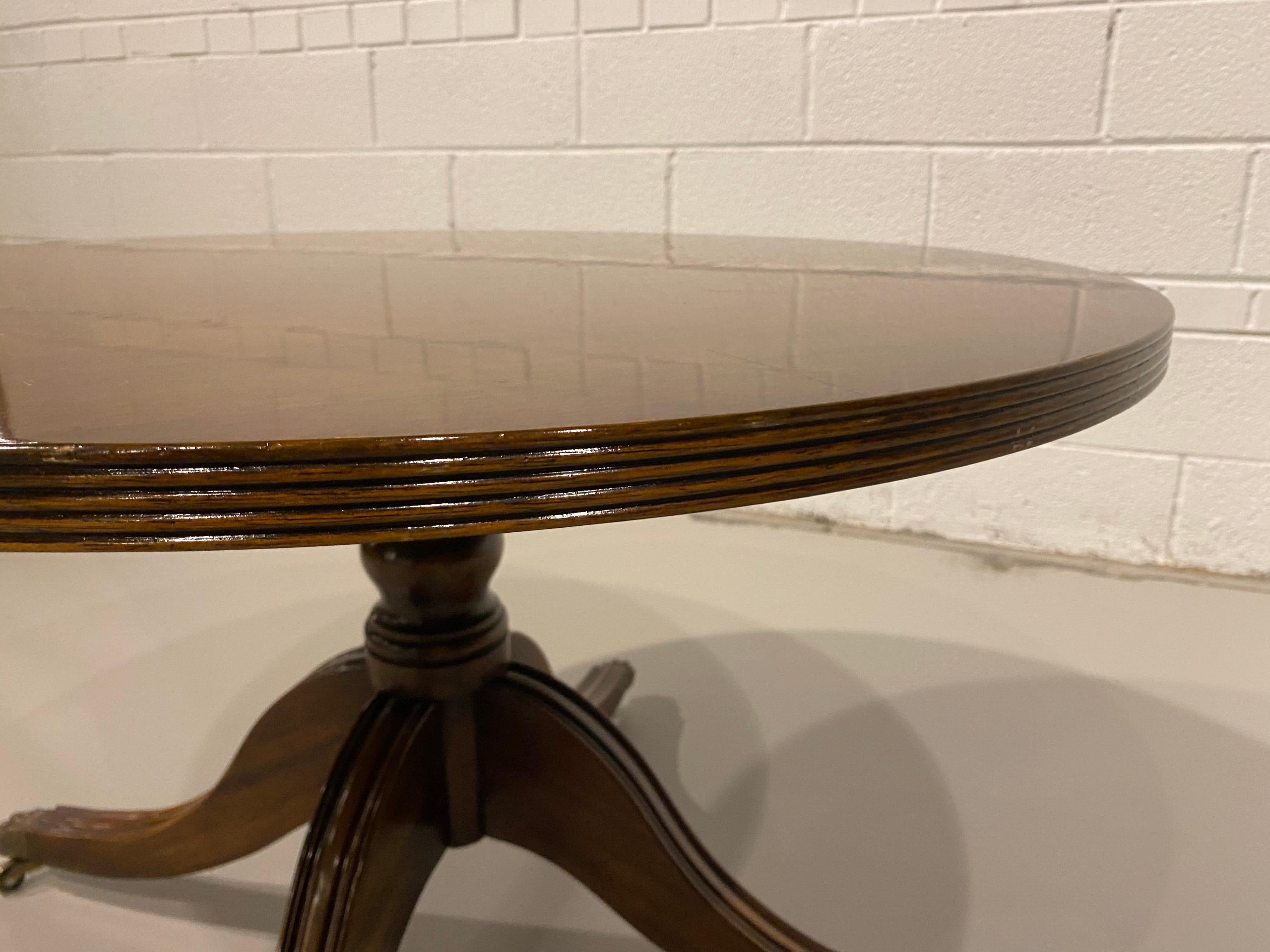 20th Century Coffee Table, Cocktail Table, Regency Style Single Pedestal Mahogany, English For Sale