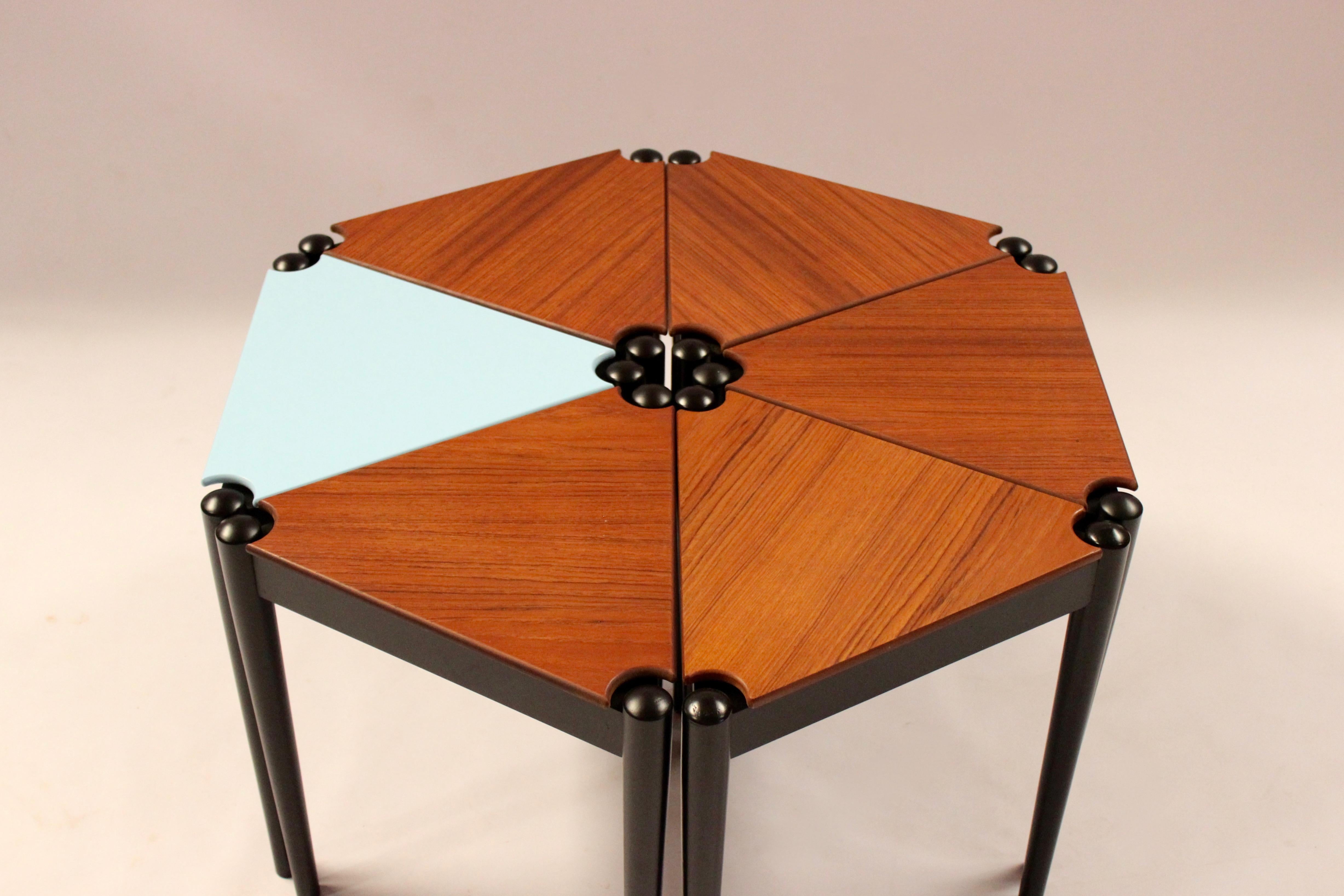 Scandinavian Modern Coffee Table Consisting of Six Triangular Side Tables in Teak, by Helge Møller For Sale