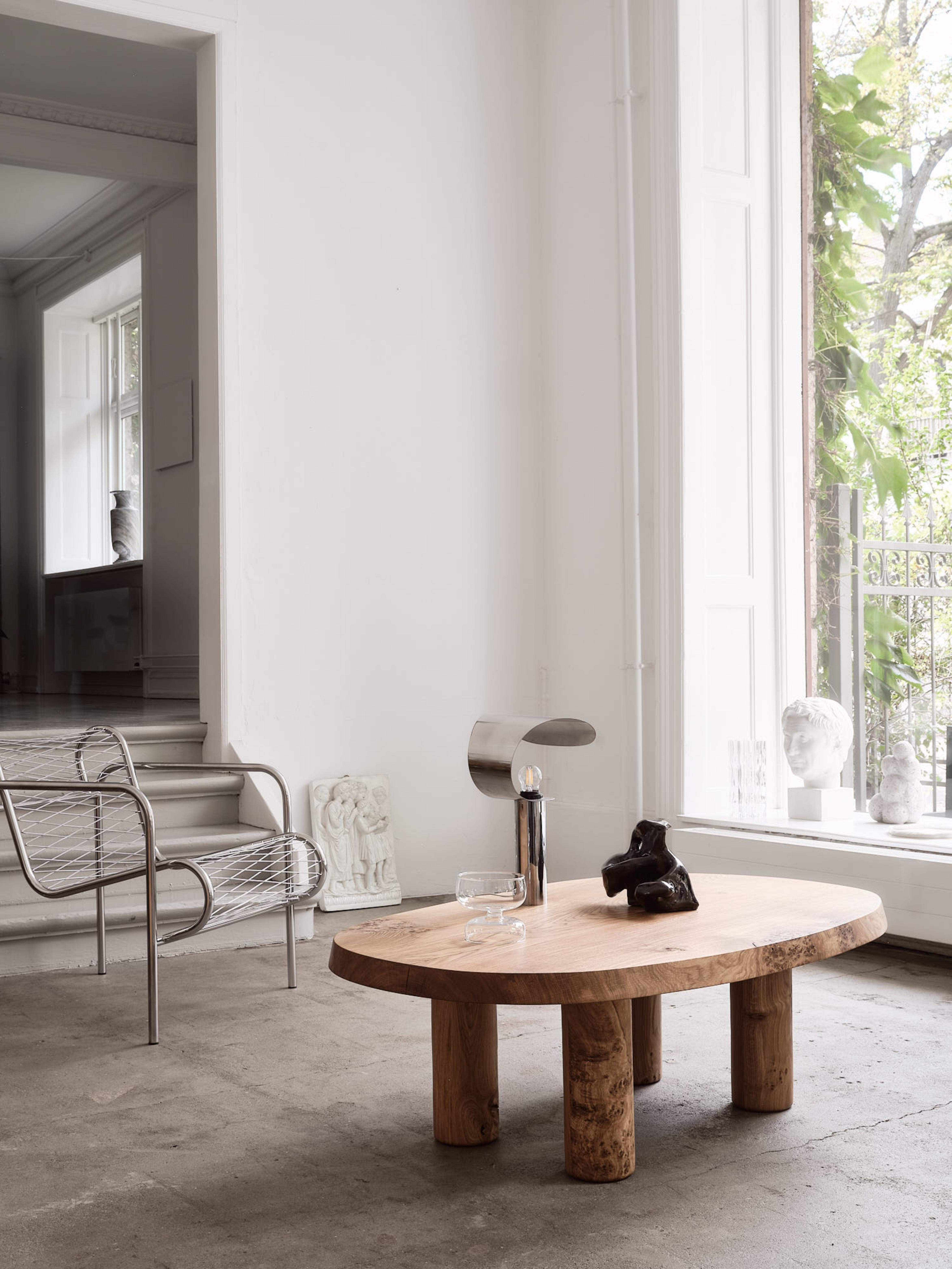 Hand-Crafted Coffee Table, Contemporary Scandinavian, Minimalism, Burl Oak For Sale