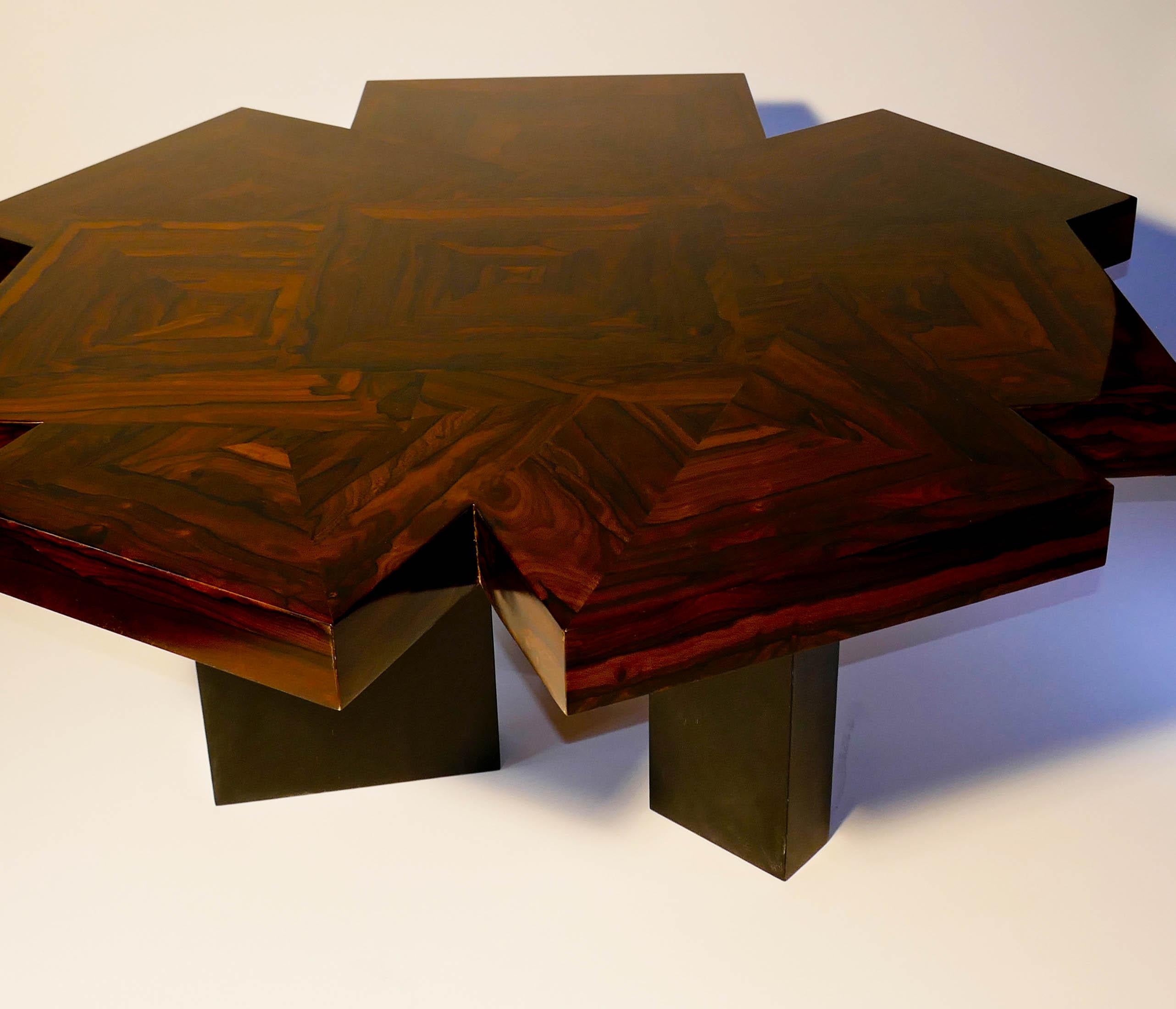 Table basse Cubes en Rond en menuiserie de bois de ziricote d'Aymeric Lefort en vente 12