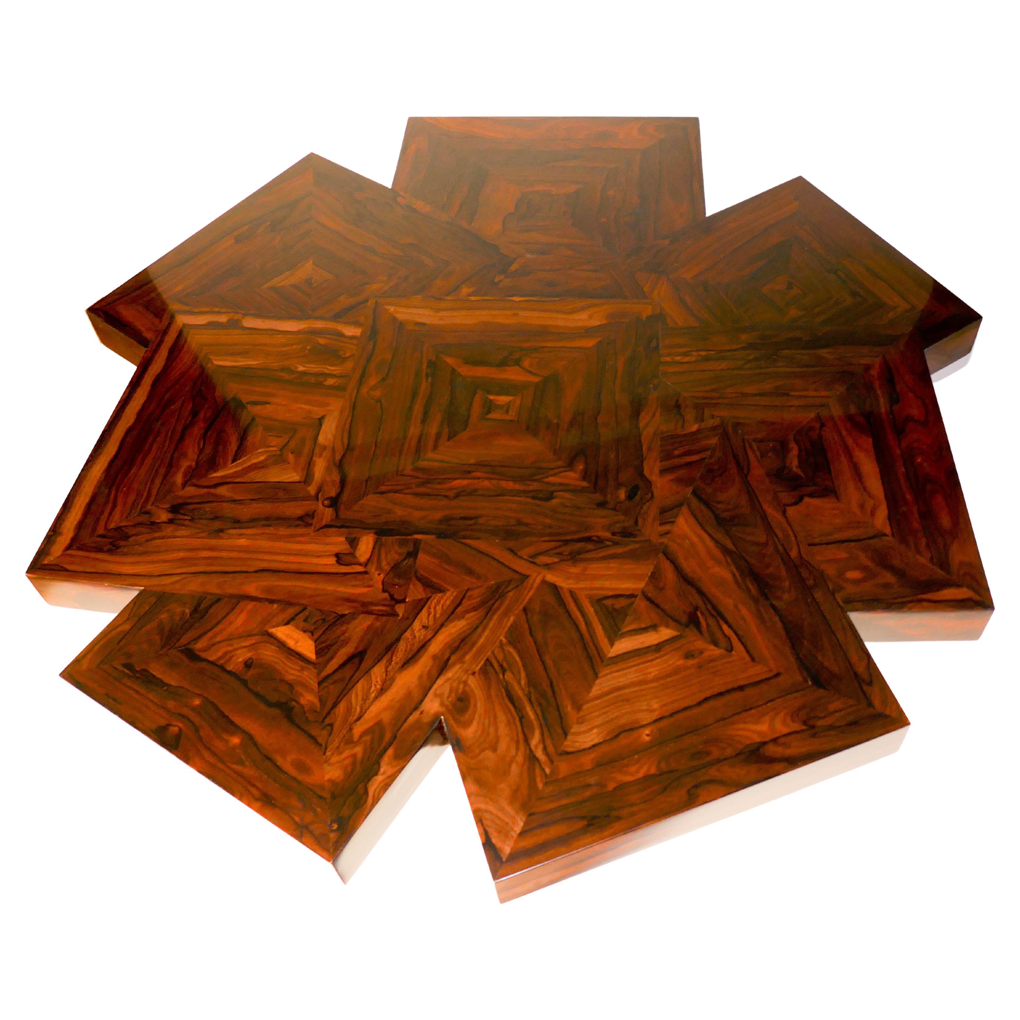Coffee Table "Cubes en Rond" in Ziricote Wood Marketery by Aymeric Lefort