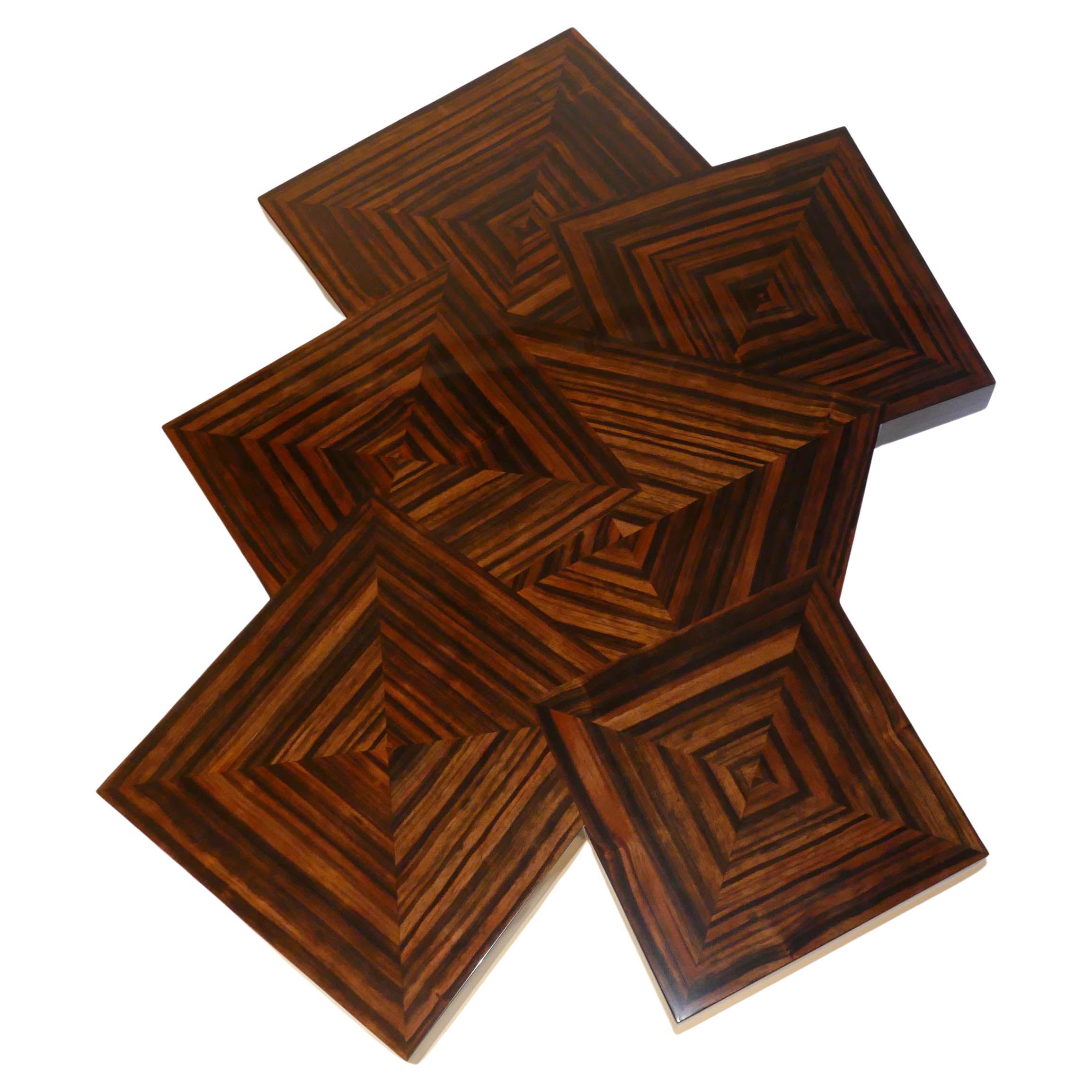 Coffee Table "Cubes" in Macassar Ebony Wood Marquetery by Aymeric Lefort