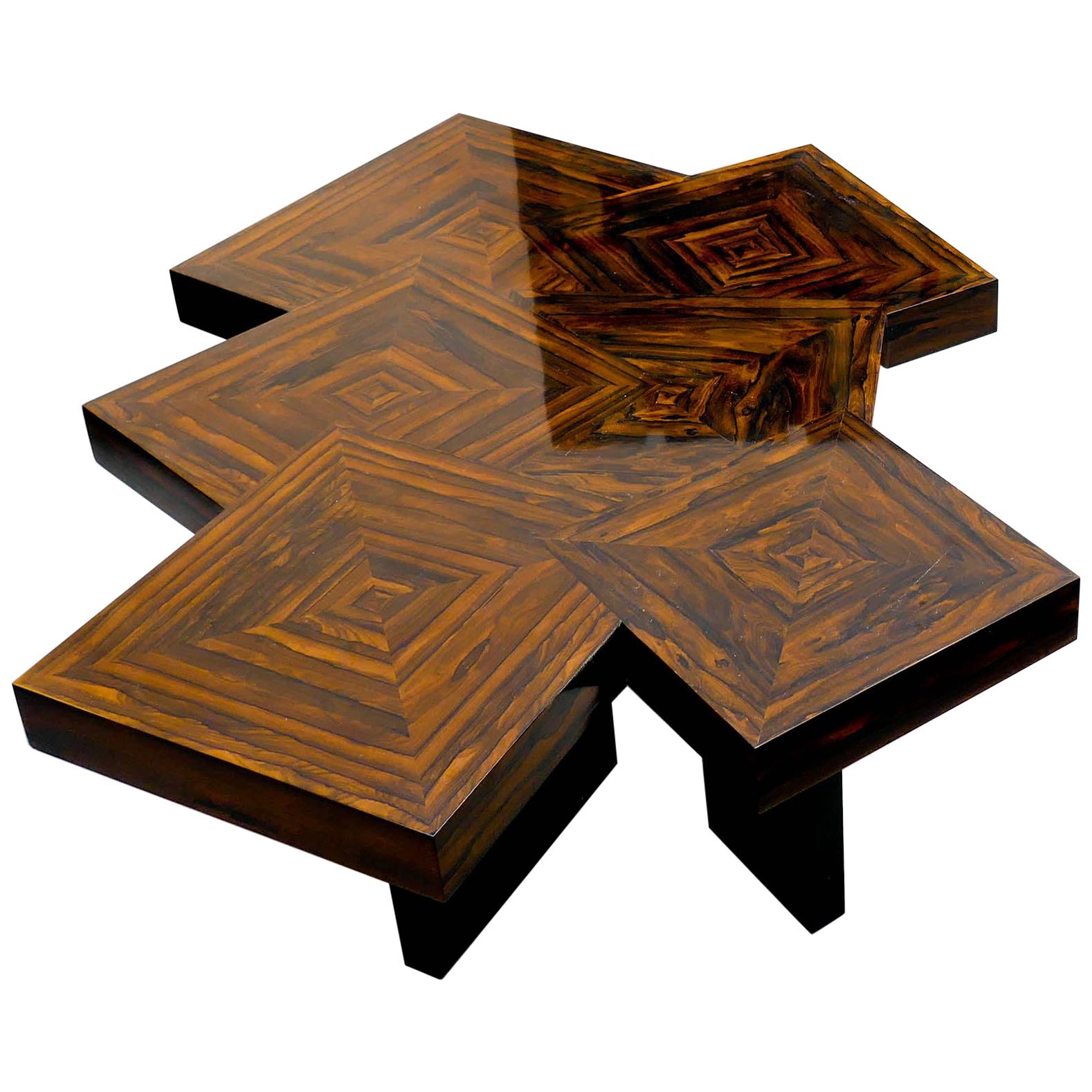 Coffee Table "Cubes" in Ziricote Wood Marquetery by Aymeric Lefort