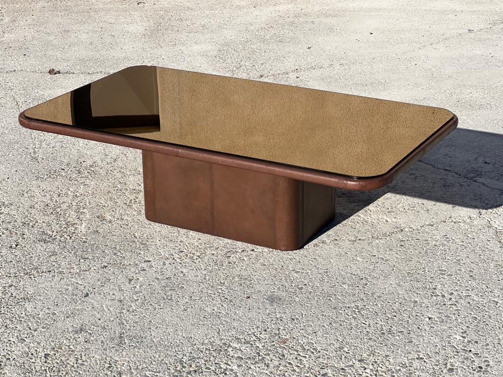 Mid-Century Modern Coffee Table De Sede Ds 3011, 1970 in Leather and Mirror Glass