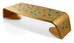 Coffee Table Decorated with Silver or Gold Leaf Multi-Color Decorative Insert
