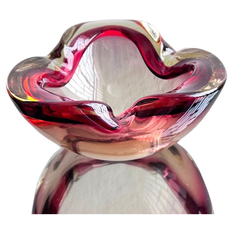 Coffee Table Decorative, Murano Bowl in Sommerso Pink Glass, Rare Italian Item For Sale