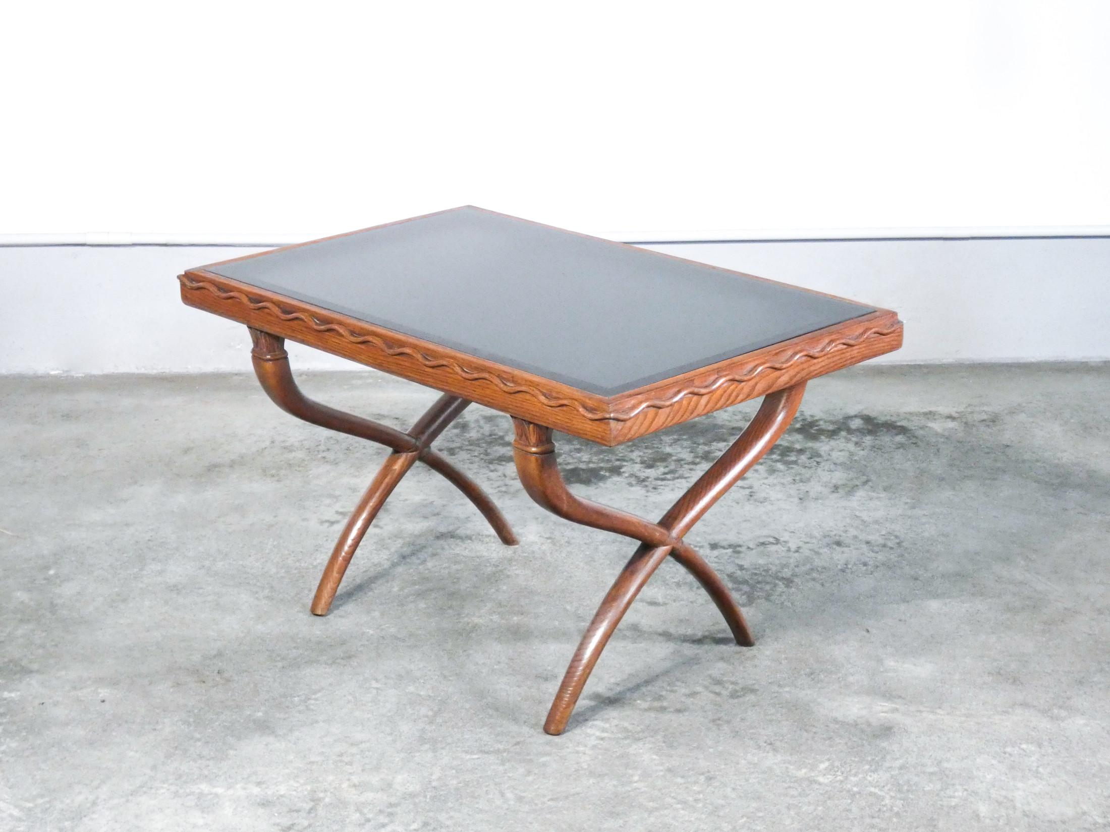 Italian Coffee Table, Design Tomaso Buzzi & Giò Ponti, in Oak Wood Ang Glass, Italy, 40s