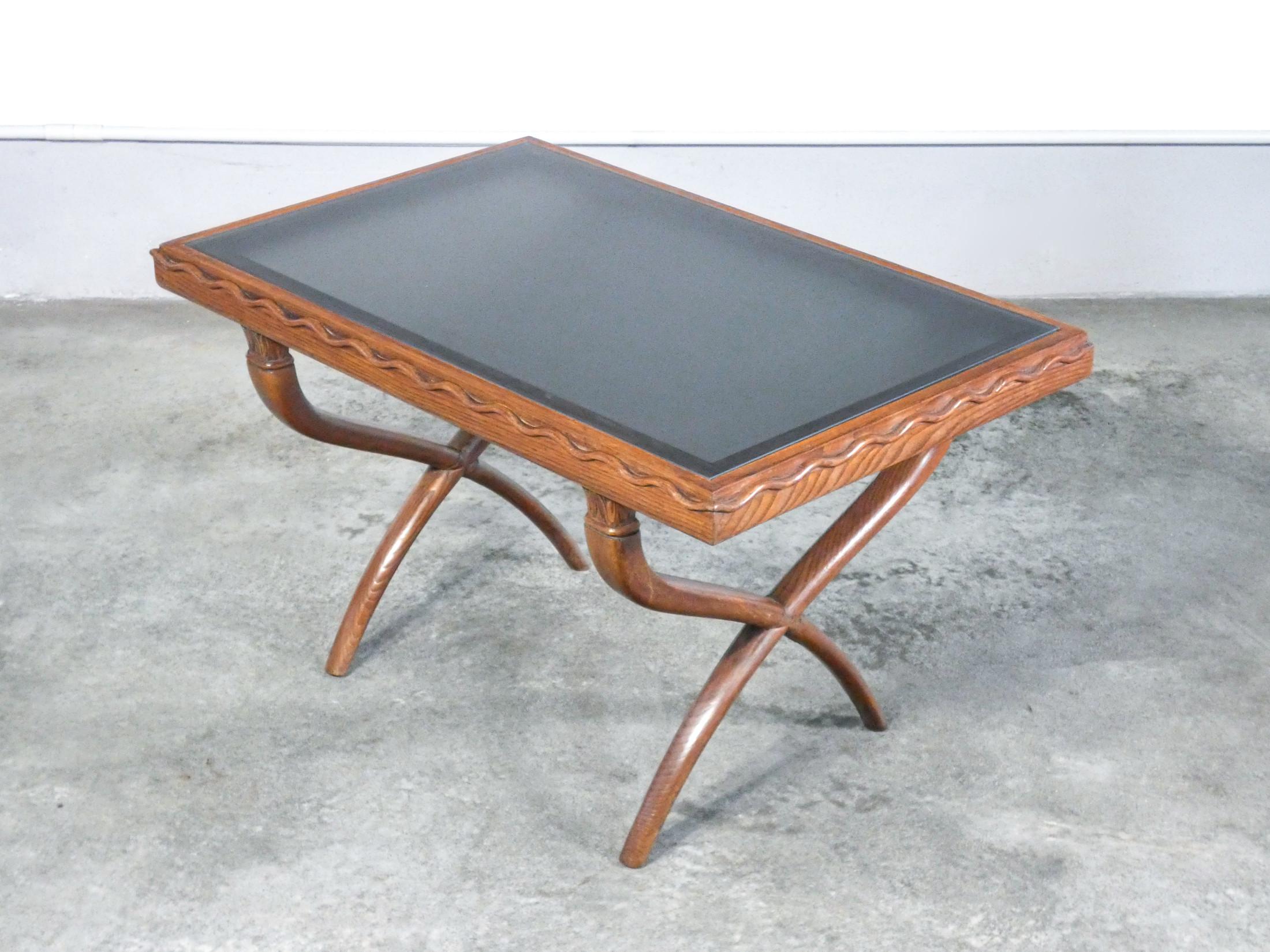 Coffee Table, Design Tomaso Buzzi & Giò Ponti, in Oak Wood Ang Glass, Italy, 40s In Good Condition In Torino, IT