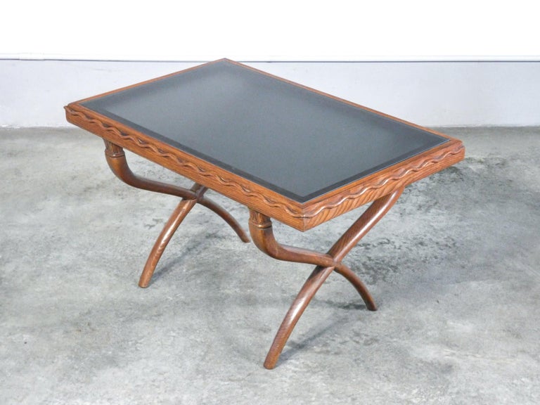 Coffee Table, Design Tomaso Buzzi & Giò Ponti, in Oak Wood Ang Glass, Italy, 40s In Good Condition For Sale In Torino, IT