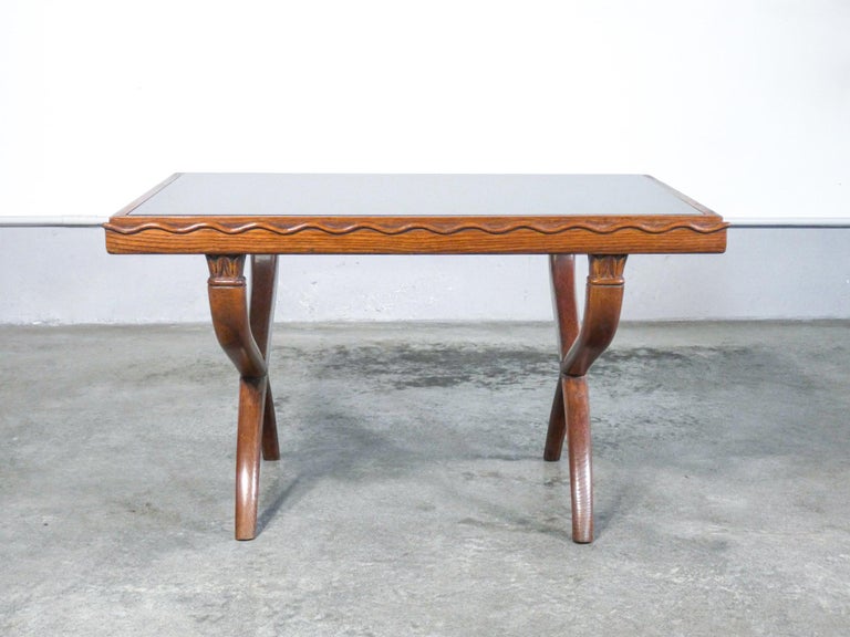 Mid-20th Century Coffee Table, Design Tomaso Buzzi & Giò Ponti, in Oak Wood Ang Glass, Italy, 40s For Sale