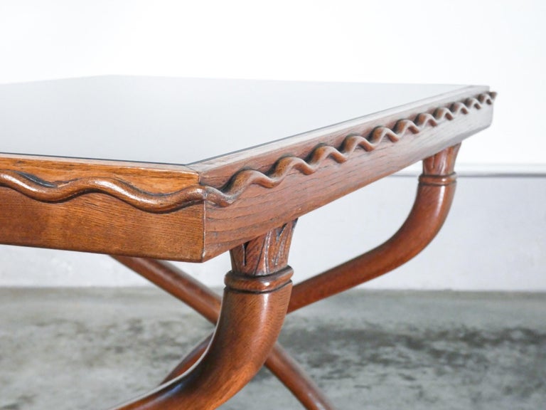 Coffee Table, Design Tomaso Buzzi & Giò Ponti, in Oak Wood Ang Glass, Italy, 40s For Sale 3