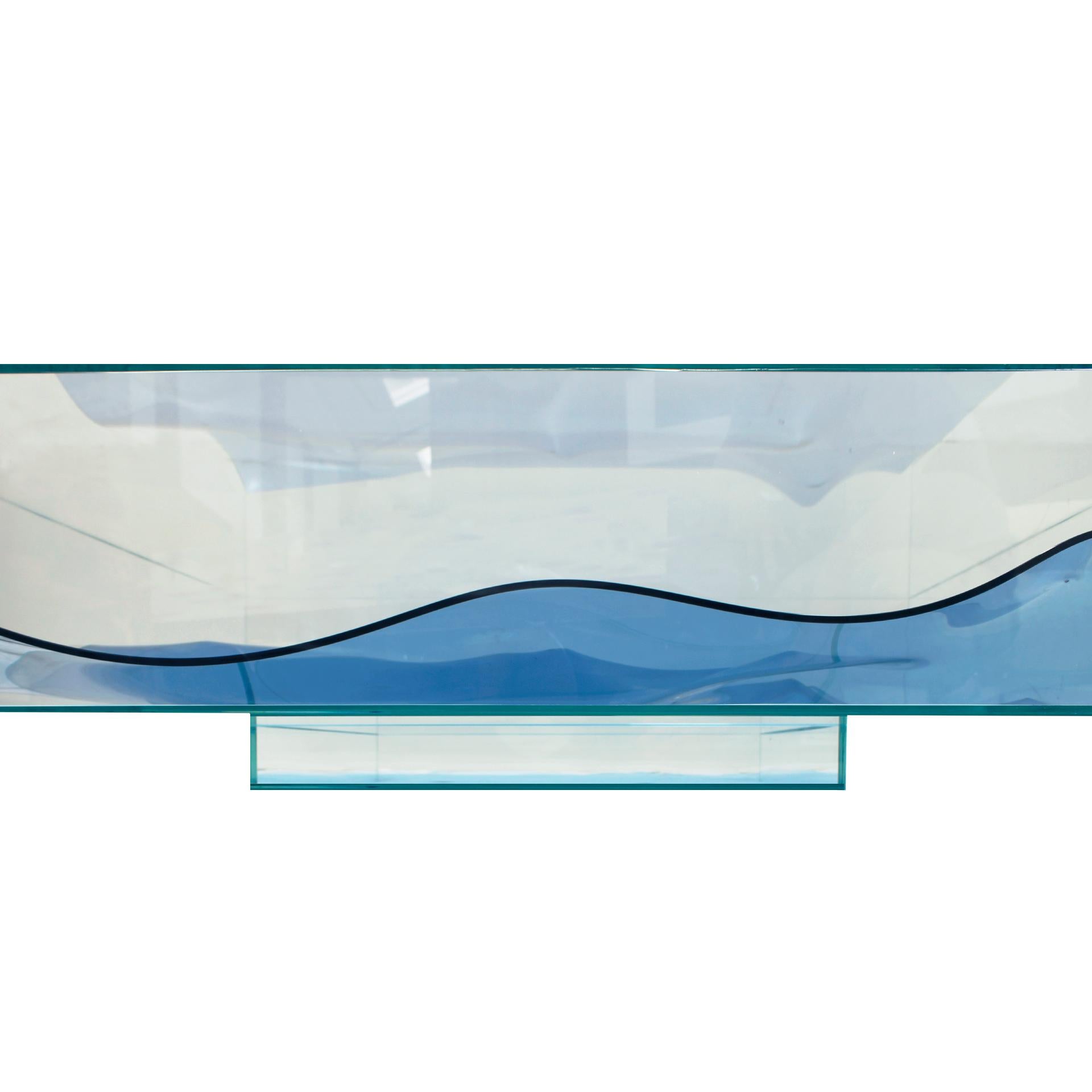 Italian Coffee Table Designed by L.A. Studio with Blue Murano Glass Inside For Sale