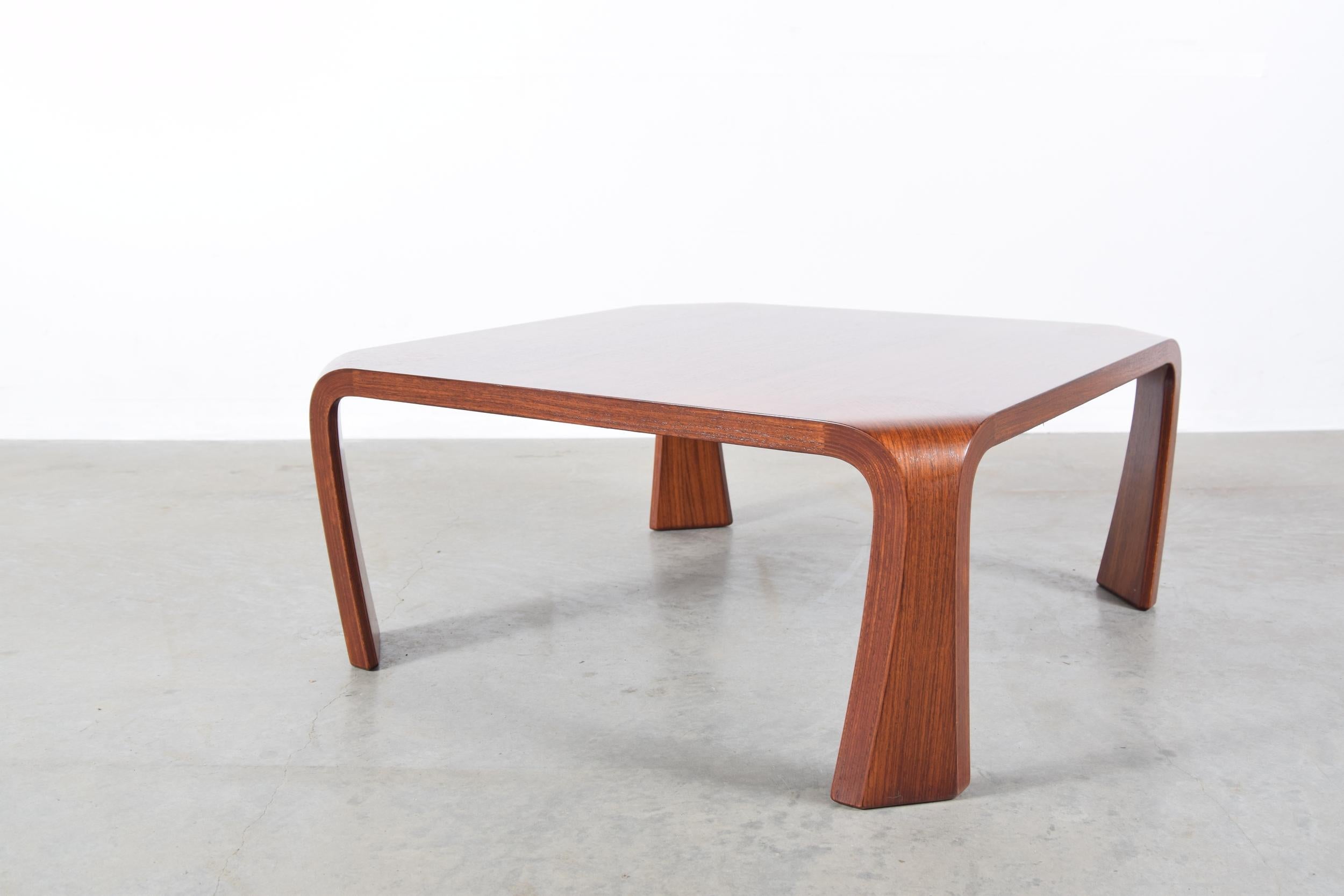 Coffee table designed by Saburo Inui for Tendo Mokko, Japan, circa 1960. Table is constructed of laminated rosewood and Japanese elm plywood. This design is based on the traditional Japanese Chabudai. Table measures 29 3/4