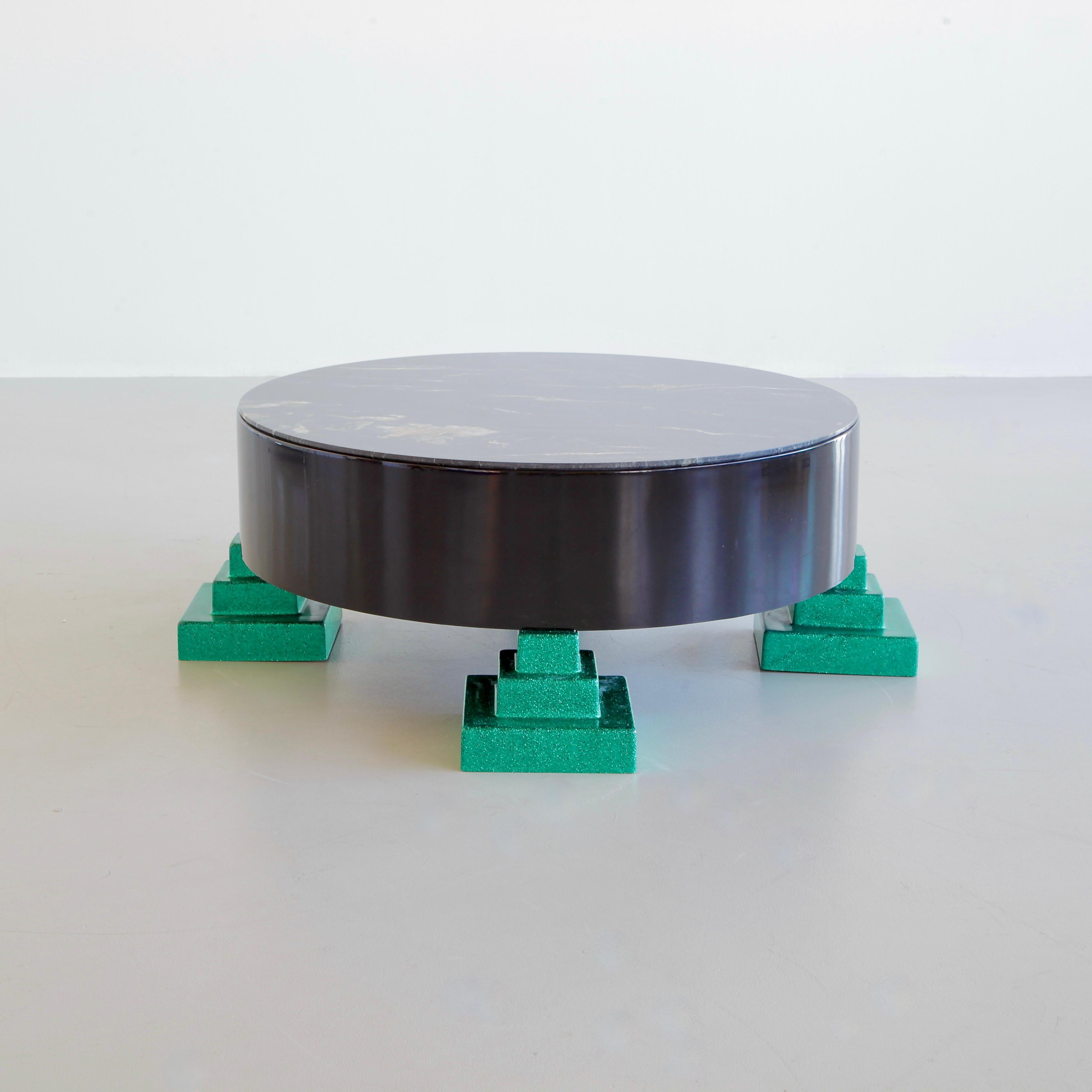 Coffee table 'PARK LANE', designed by Ettore Sottsass in 1983, Italy.

Fibreglass construction in black and green with a black and white veined marble top.

Ettore Sottsass (14 September 1917 – 31 December 2007). Italian architect and designer