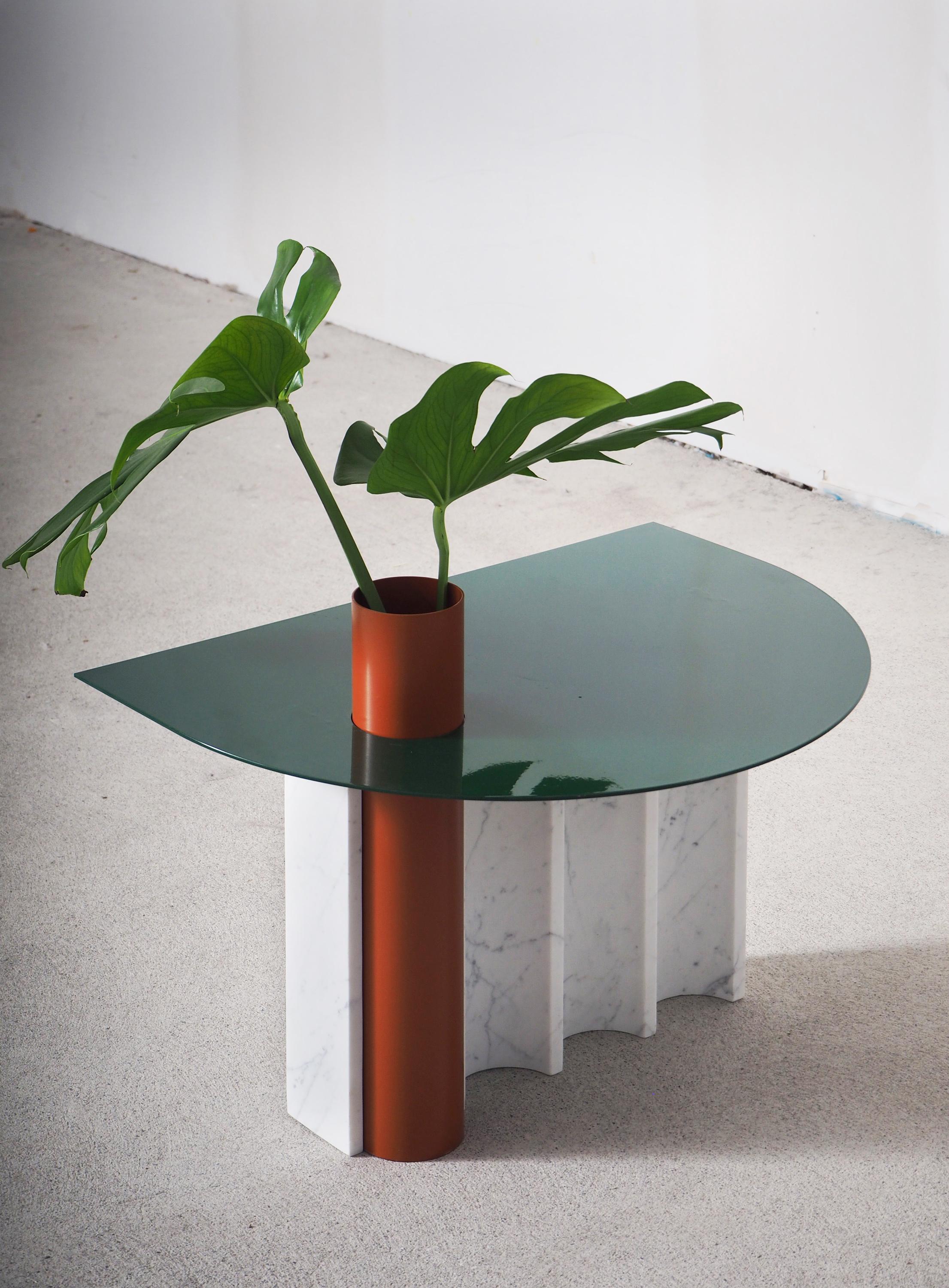 Russian Coffee Table / Disused Collection with Marble and Powder-Coated Steel For Sale