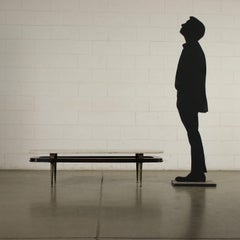 Coffee Table Ebonized Wood Brass Marble, Argentina, 1950s