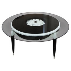 Coffee Table  Ebony Wood with White Carving, Neoclassical