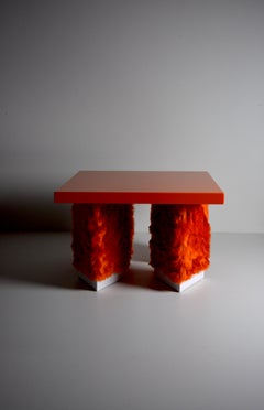 coffee table Eccentrico, 1/4 Studio Greca contemporary orange fur lacquered wood