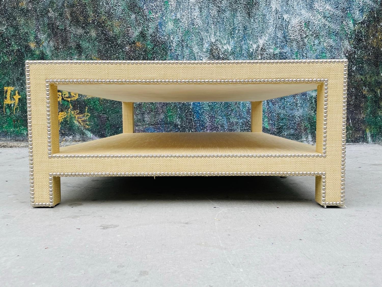 North American Coffee Table Embossed in Raffia, Karl Springer Style For Sale