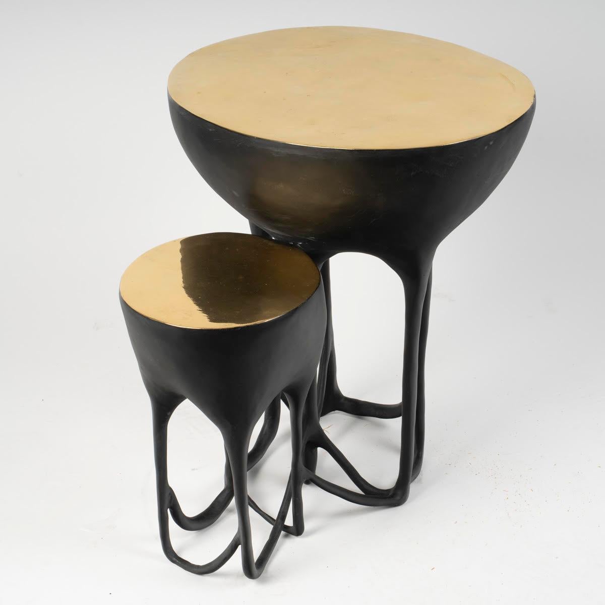 French Coffee Table, End of Sofa in Patinated and Gilded Bronze, Design Table. For Sale