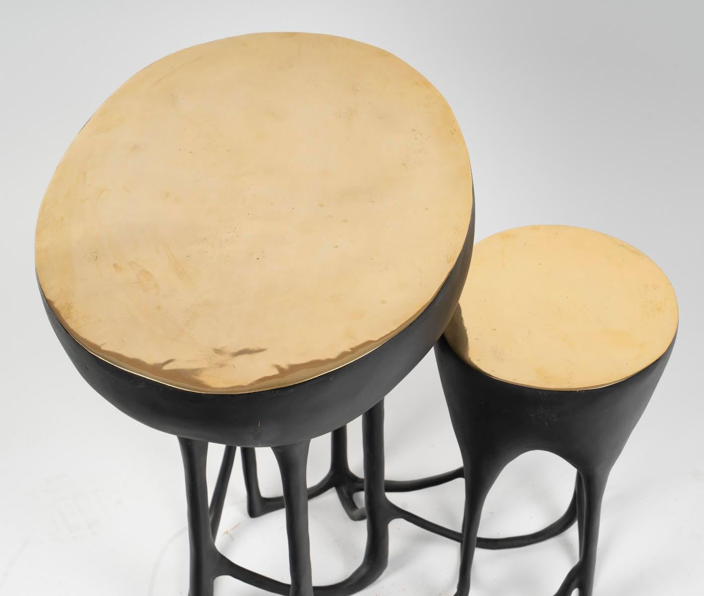 Gilt Coffee Table, End of Sofa in Patinated and Gilded Bronze, Design Table. For Sale