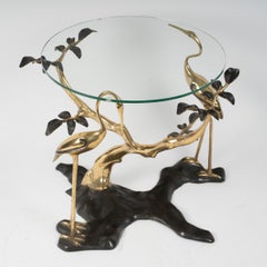 Coffee Table, End of Sofa in Patinated and Gilded Bronze, Flamingo Design.