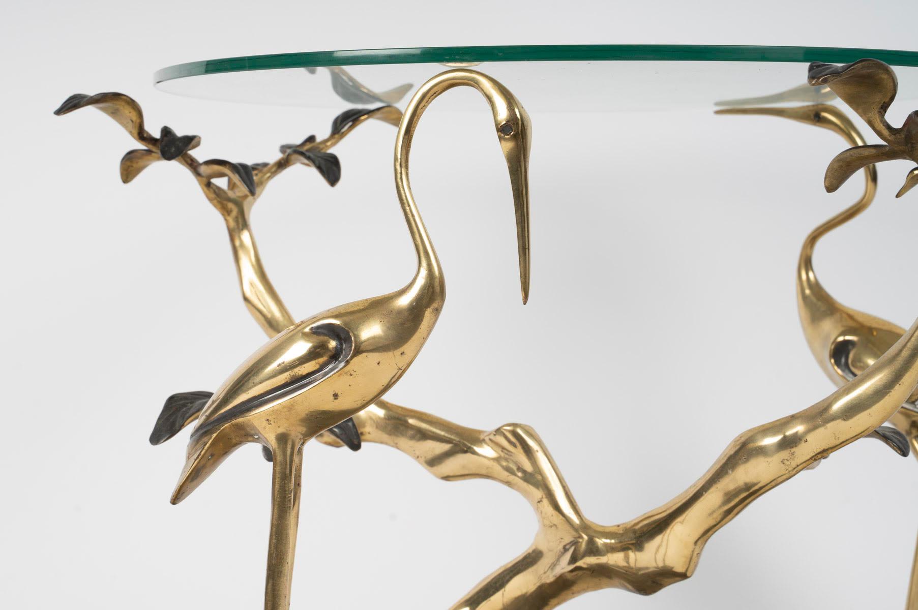 Mid-Century Modern Coffee Table, End of Sofa in Patinated and Gilded Bronze, Flamingo Design. For Sale