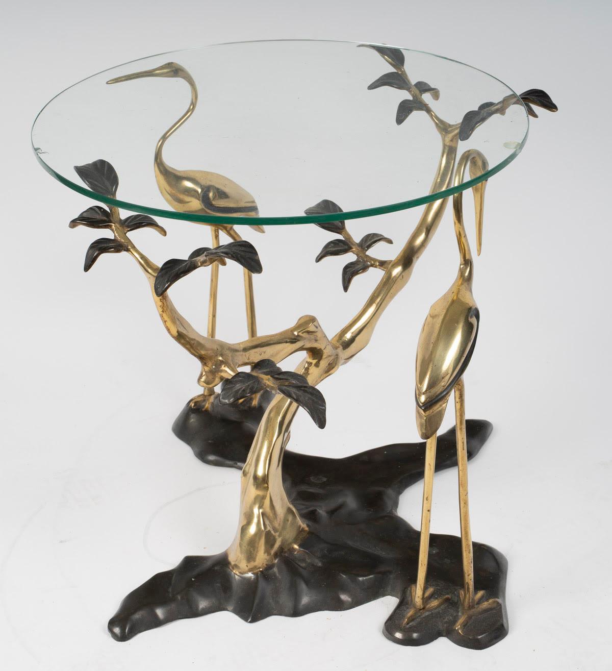 French Coffee Table, End of Sofa in Patinated and Gilded Bronze, Flamingo Design. For Sale