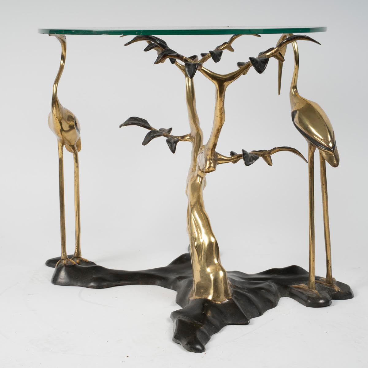 Gilt Coffee Table, End of Sofa in Patinated and Gilded Bronze, Flamingo Design. For Sale