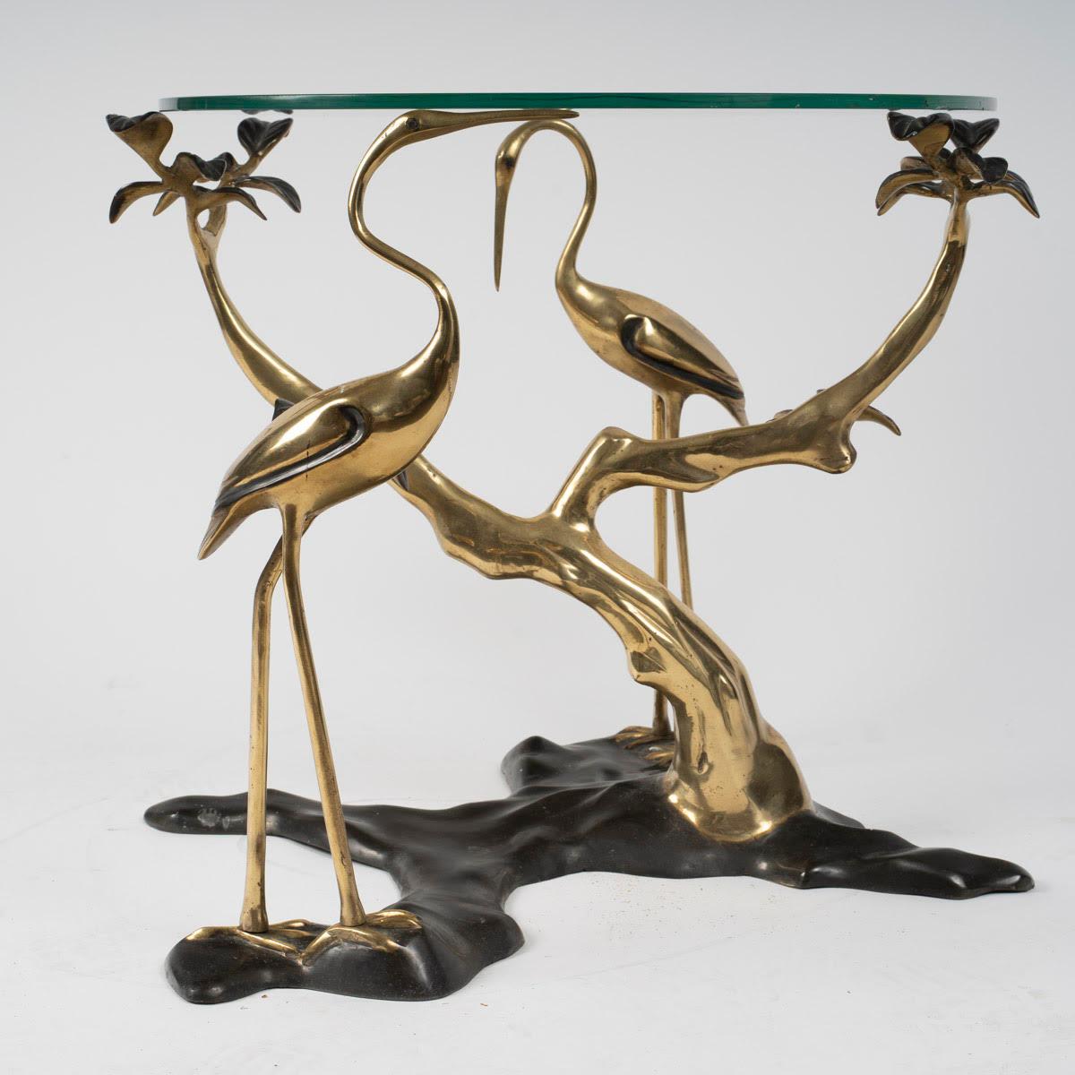 Coffee Table, End of Sofa in Patinated and Gilded Bronze, Flamingo Design. In Good Condition For Sale In Saint-Ouen, FR