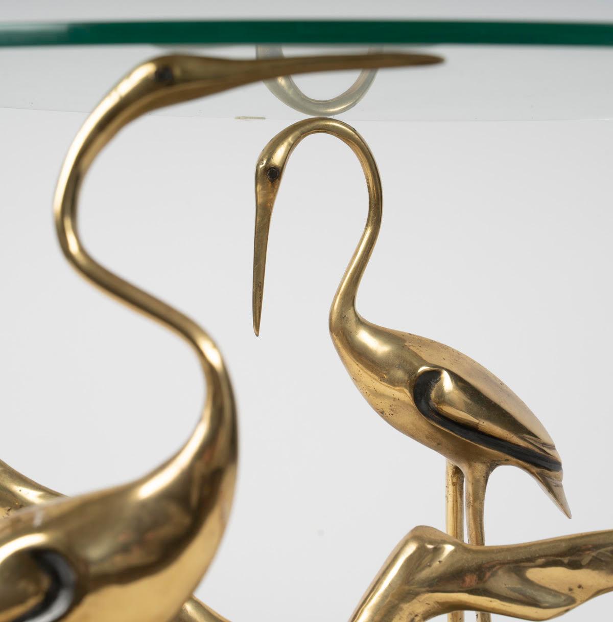 20th Century Coffee Table, End of Sofa in Patinated and Gilded Bronze, Flamingo Design. For Sale