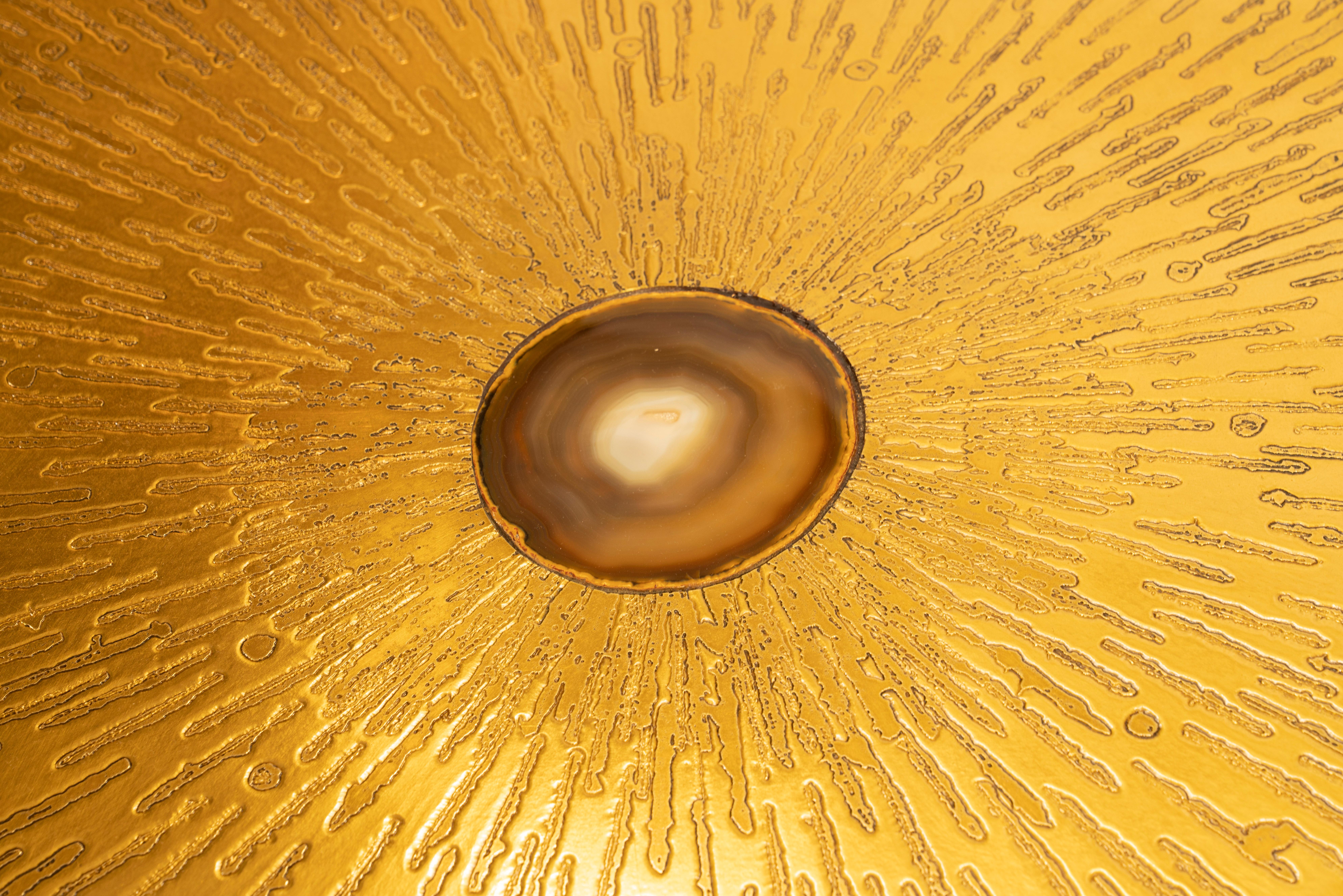 Coffee Table Etched Brass Inlaid Agate by Willy Daro For Sale 6