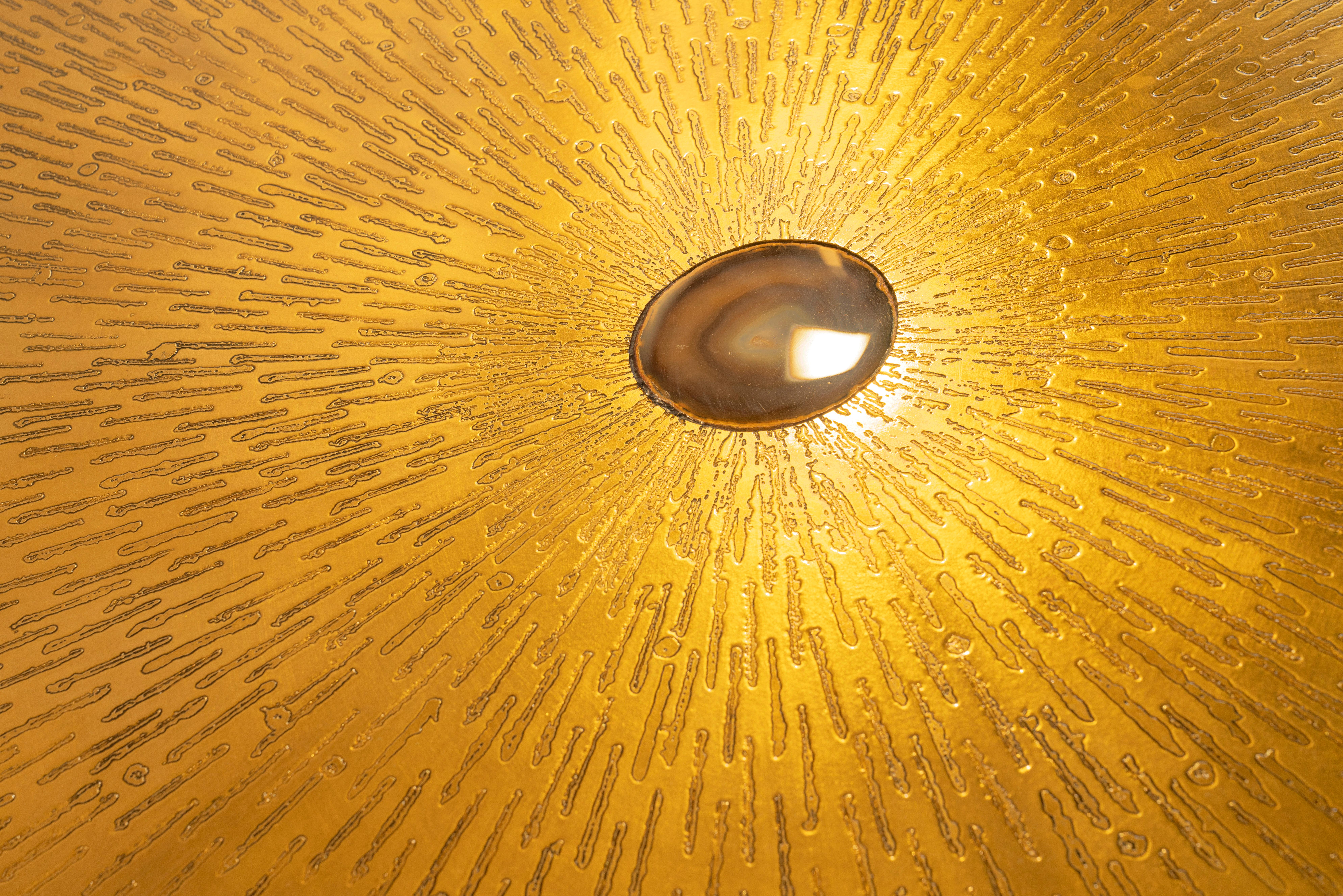 Coffee Table Etched Brass Inlaid Agate by Willy Daro For Sale 2