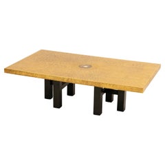 Mesa de centro de latón grabado con incrustaciones de ágata by Willy Daro