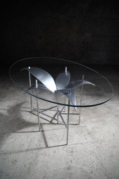 Coffee Table for a Botanist in Steel and Glass by Frederic Gaillard