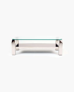 Belgo Chrom Coffee Table: Glass Top, Chrome Metal Base, circa 1970
