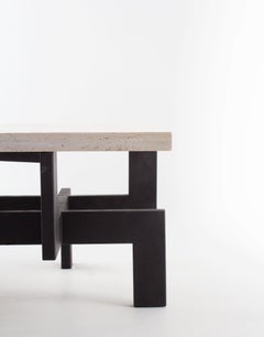Modernist Steel Coffee Table with Open Travertine Stone Top by Brendan Bass