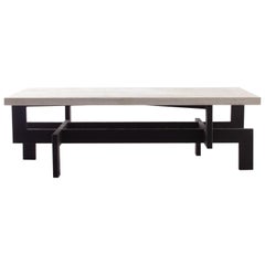 Modernist Steel Coffee Table with Open Travertine Stone Top by Brendan Bass